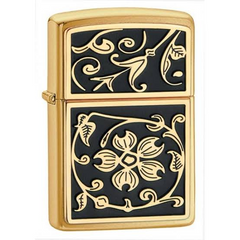 Zippo Gold Floral Flush Emblem Brushed Brass Windproof Lighter | 20903