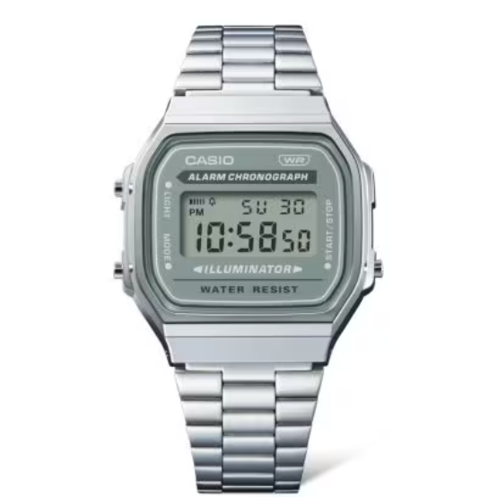 Casio Digital Watch – Silver Case, Green Dial & Silver Bracelet | A168WA-3AYDF