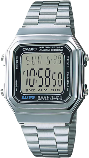 Casio Digital Watch – Silver Case, Black Dial & Silver Bracelet | A178WA-1ADF