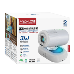 Promate Beamer-250R 4K Compatible HD Wireless LCD Projector with Built-In Speaker & Ambient RGB Light | Beamer-250R