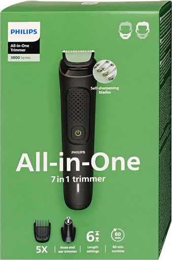 Philips MultiGroom 7-in-1 Face & Hair Grooming Kit - Nose/Ear Trimmer, Beard & Hair Combs, 60-Min Runtime | MG3920