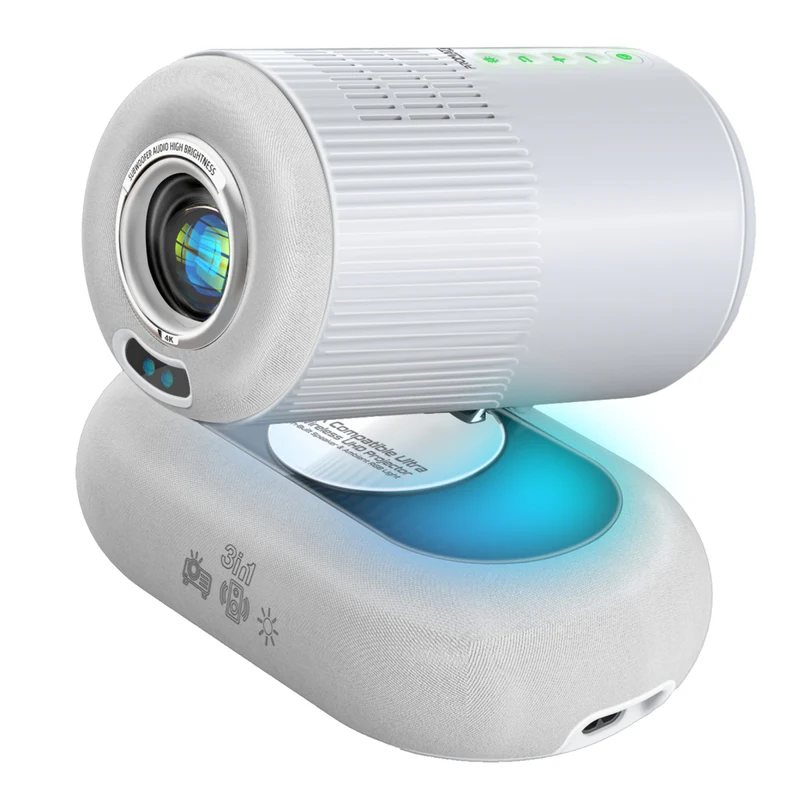 Promate Beamer-250R 4K Compatible HD Wireless LCD Projector with Built-In Speaker & Ambient RGB Light | Beamer-250R