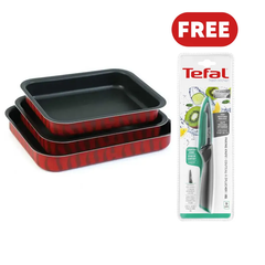 Tefal Tempo Flame Ovenware Set – 3 Oven Dishes + Free Fresh Kitchen Paring Knife 9 cm | J5715582 + K1220604