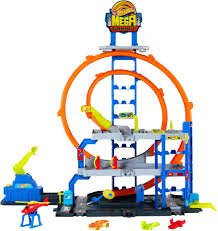 Hot Wheels Toy Car Track Set with Die-Cast Car & Helicopter