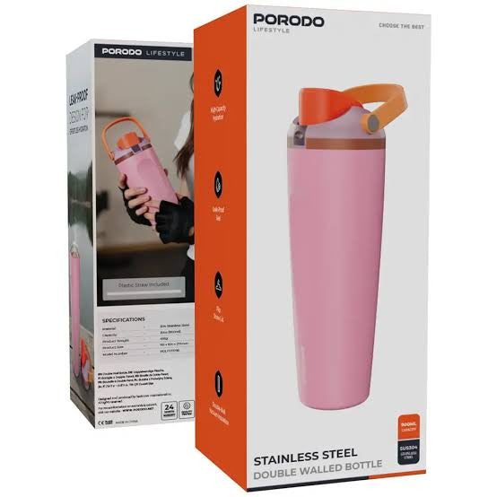 Porodo Lifestyle Stainless Steel Double Walled Bottle - Pink | PDLFST1796PK