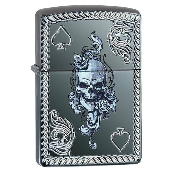 Zippo Spade & Skull Design Armor Lighter - Black Ice | 29666
