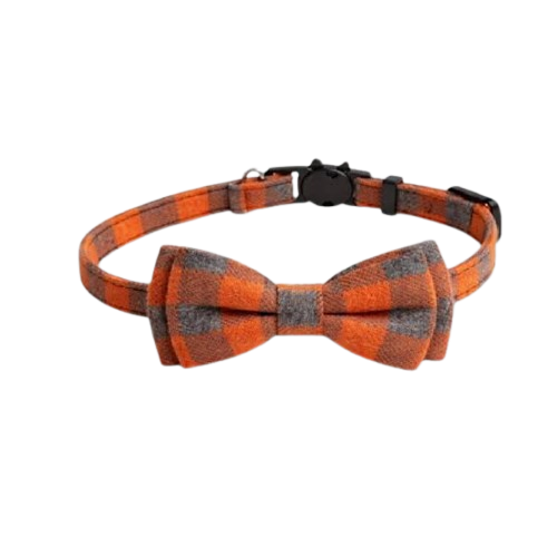 Pet Collar With Bow Orange, Grey & Blue | PT-COL-OR-BL