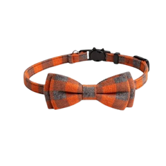 Pet Collar With Bow Orange, Grey & Blue | PT-COL-OR-BL
