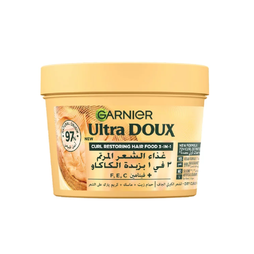 Garnier Ultra Doux Vegan Hair Food Cocoa Butter And Jojoba Oil 3-In-1 Treatment Mask For Curly Hair