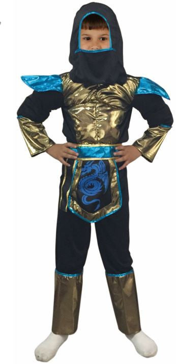 Blue Ninja Costume (Shirt, Hood, Mask, Pants, Belt, Arm Guards, Leg Guards) - Medium Size (120–130 cm) | LB008-12