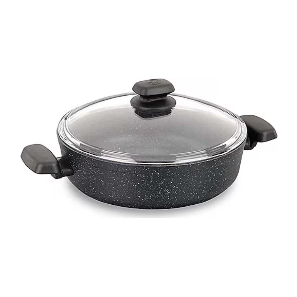 Korkmaz Ornella A1843 — 24 cm Granite Low Casserole with Glass Lid | 2.5L Shallow Cooking Pot