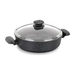 Korkmaz Ornella A1843 — 24 cm Granite Low Casserole with Glass Lid | 2.5L Shallow Cooking Pot