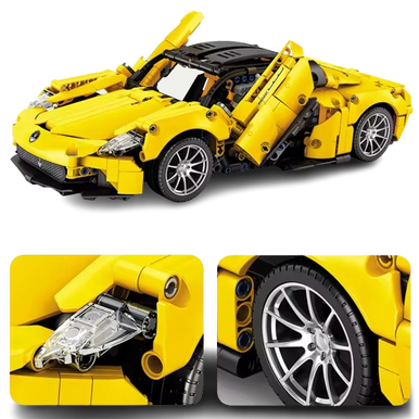MJI, Creative LEGO-style construction sets, 1269pcs Luxury Technic Speed Super Racing car - Yellow | MJI-8612