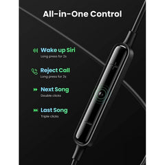 UGREEN MFI certified lightning Wired Earphones with Microphone, Noise Isolation,Black | 30631