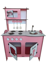 Kids Wooden Pretend Kitchen with Stove, Sink & Cabinets - Pink | OK108545