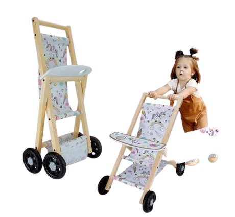 Kids Wooden Doll Stroller with Unicorn Print | OK113686
