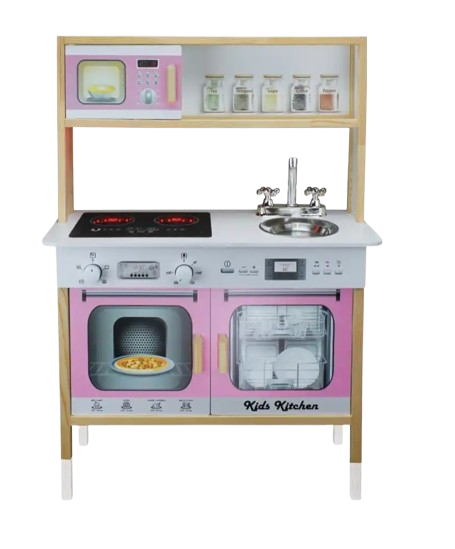 Kids Wooden Kitchen Playset with Microwave, Oven & Sink - Pink | OK114003