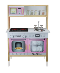 Kids Wooden Kitchen Playset with Microwave, Oven & Sink - Pink | OK114003