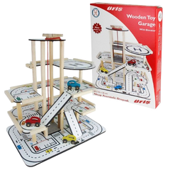 ÜFİŞ Wooden Toy Garage with Elevator & 3 Cars 50×52×35cm | OK114195