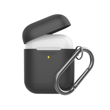Promate Slim Silicon case for Apple Airpods with Carabiner Hook - Black | GRIPCASE