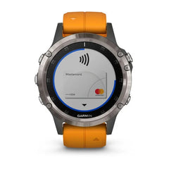 Garmin Fenix 5 Plus Premium Multi-Sport GPS Watch with Maps, Music, Metrics and More - Sapphire, Titanium with Solar Flare Orange Band | 010-01988-04