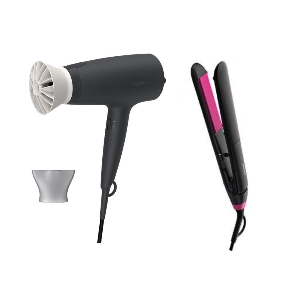 Philips StraightCare Essential ThermoProtect Straightener and Philips 3000 Series Hair Dryer Bundle | BHS375 + BHD302