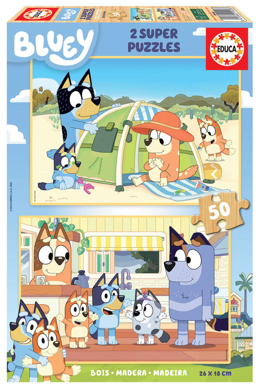 Educa Bluey - 2 Super Puzzles 50 pcs (Wooden) | 19408