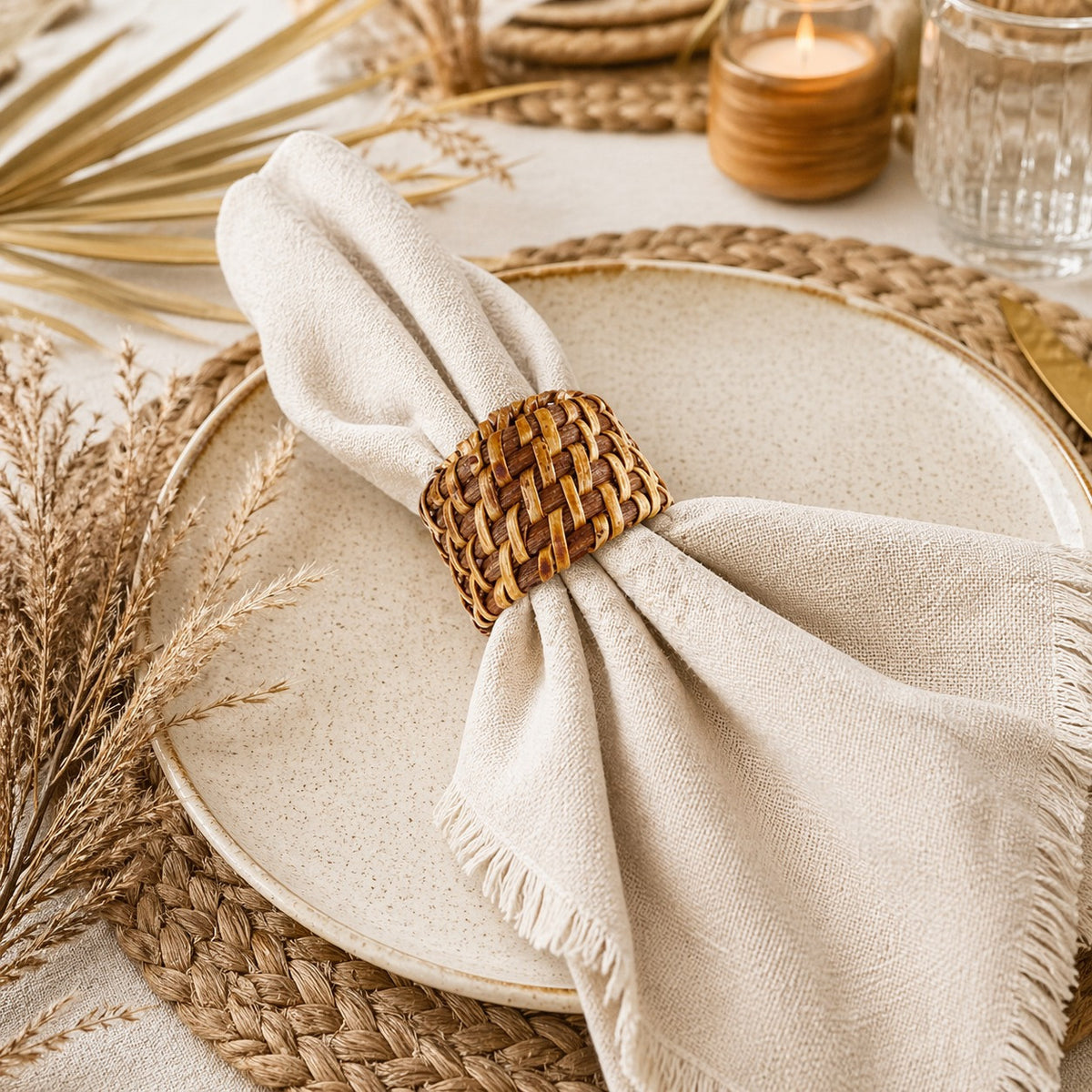 Karaca Veranda Bohemian Rattan Napkin Ring Natural Wood | 8683650379317