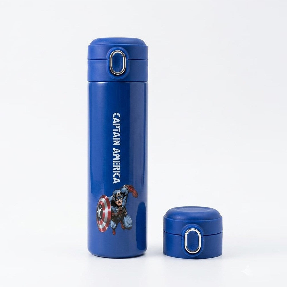 Disney Stor Disney Avengers Captain America Water Bottle 500ML, Stainless Steel, Threaded LID, Lightweight & Durable, Crack-Proof and Spill-Proof, Includes Protective Cover | SK979