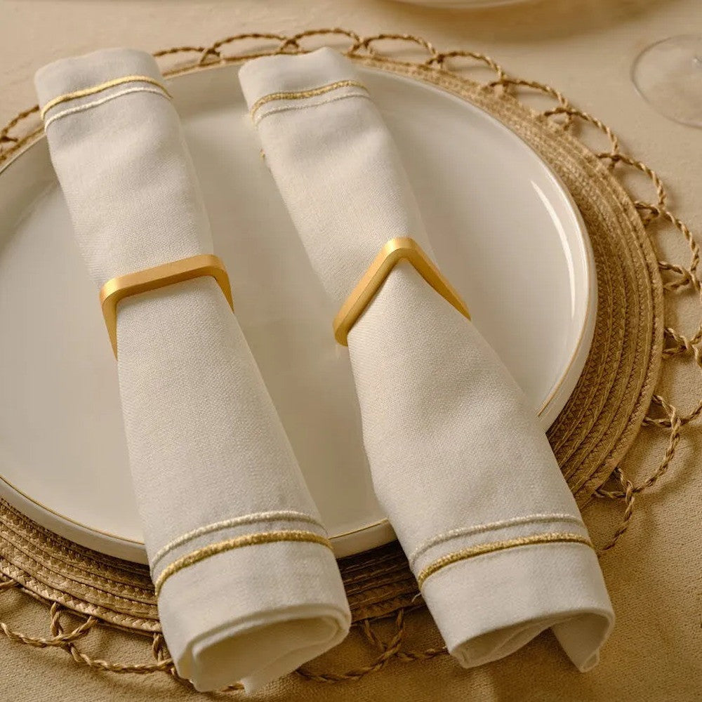 Karaca Home Cubist Geometric 2-Piece Napkin Ring Set - Gold | 8683650341772
