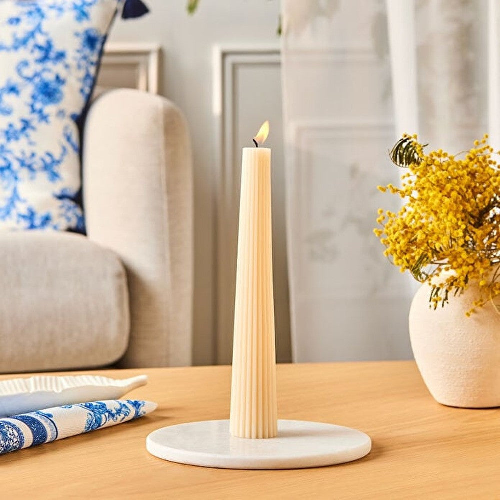 Karaca Striped Taper Candle Beige 22 cm Decorative | 8683650395232