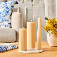 Karaca Striped Taper Candle Beige 22 cm Decorative | 8683650395232
