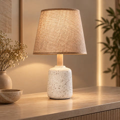 SK Boho Ceramic Table Lamp Beige Burlap Shade | SK926
