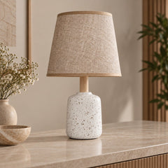 SK Boho Ceramic Table Lamp Beige Burlap Shade | SK926