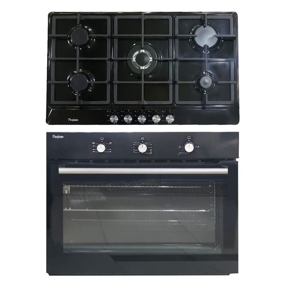 Perfetto PERH901BG Built-in Gas Hob and Oven Black 90cm | PERH901BG+PER-B901BG