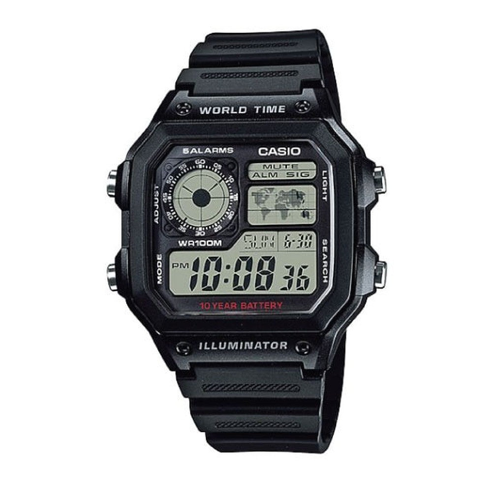 Casio Digital Men Watch Black Case, Black Dial , Black Resin Band | AE-1200WH-1AVDF