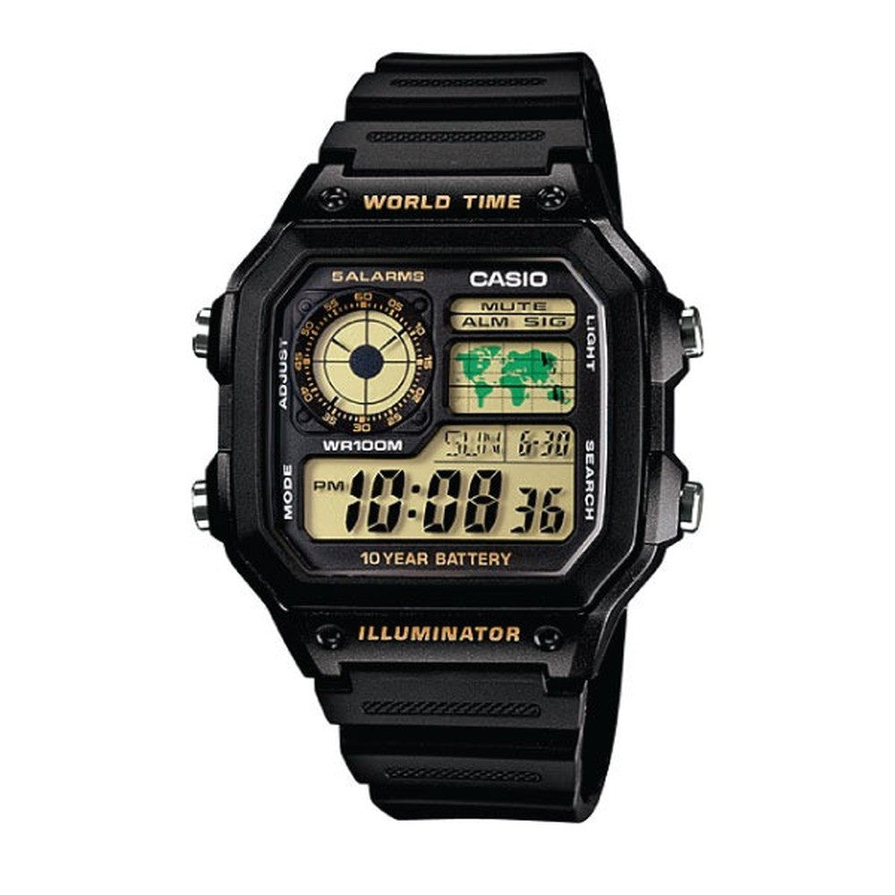 Casio Digital Men Watch Black Case, Black Dial , Black Resin Band | AE-1200WH-1BVDF