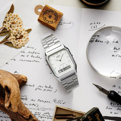 casio-3h-unisex-watch- Unisex Watch Dual Time Metal Strap | AQ-230A-7AMQYDF