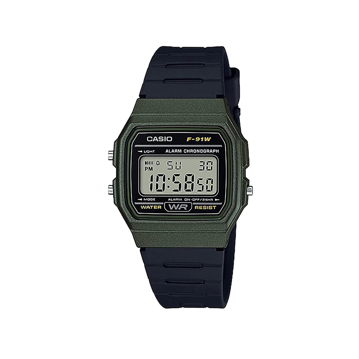 Casio Digital Watch Green Black Resin | F-91WM-3ADF