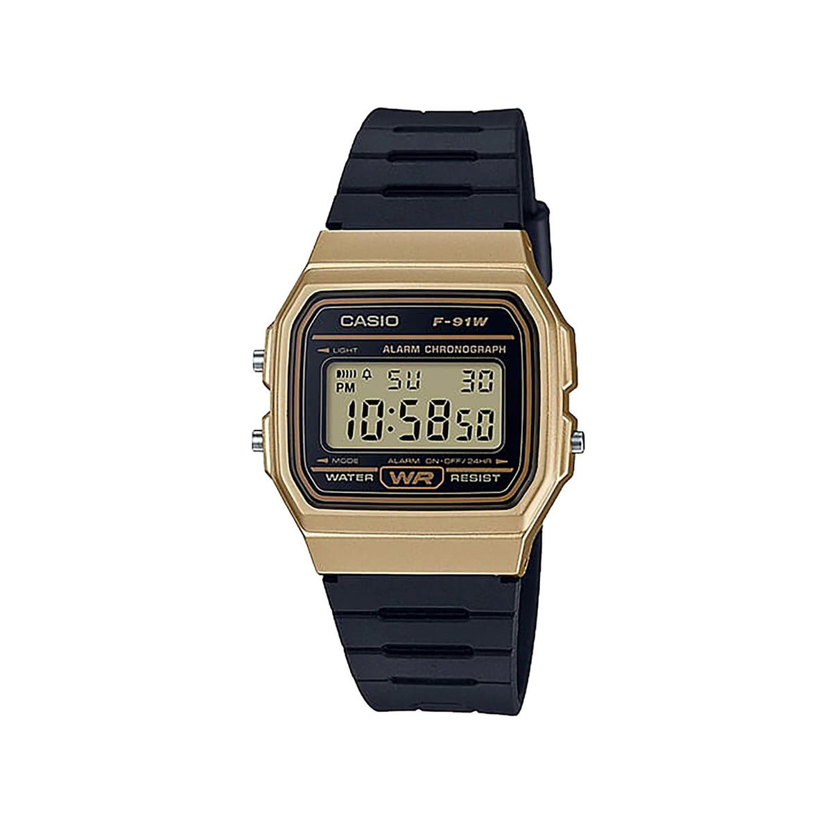 Casio Digital Watch Gold Black Resin | F-91WM-9ADF