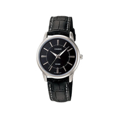 Casio casio-women-3h-watch- Women Watch Silver Black Leather | LTP-1303L-1AVDF