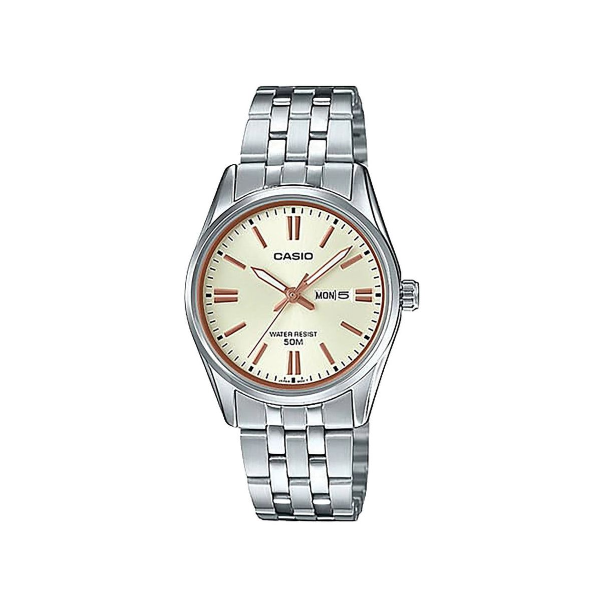 Casio Analog Watch Silver Stainless Steel Beige Dial | LTP-1335D-9AVDF