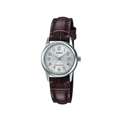 Casio casio-women-3h-watch- Women Watch Silver Brown Leather | LTP-V002L-7B2UDF