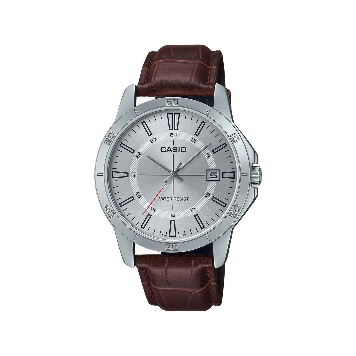 Casio Analog Watch Silver Brown Leather | MTP-V004L-7CUDF