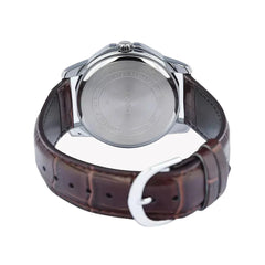 Casio Analog Watch Silver Brown Leather | MTP-V004L-7CUDF
