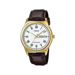 Casio casio-men-3h-watch- Men Watch Gold Leather Strap 42mm | MTP-V006GL-7BUDF
