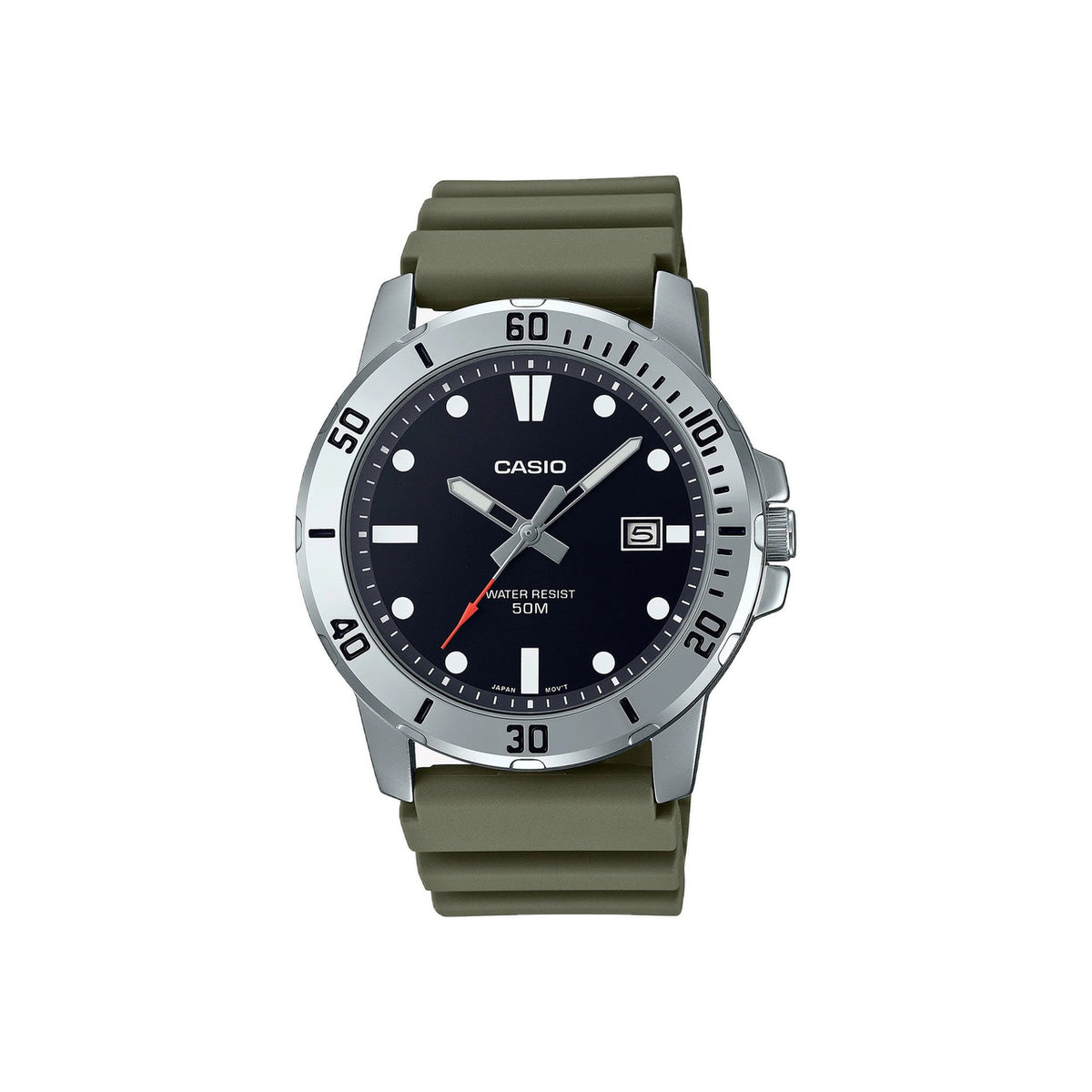 Casio men 3h watch Black Dial Green Band | MTP-VD01-3EVUDF