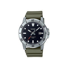 Casio men 3h watch Black Dial Green Band | MTP-VD01-3EVUDF