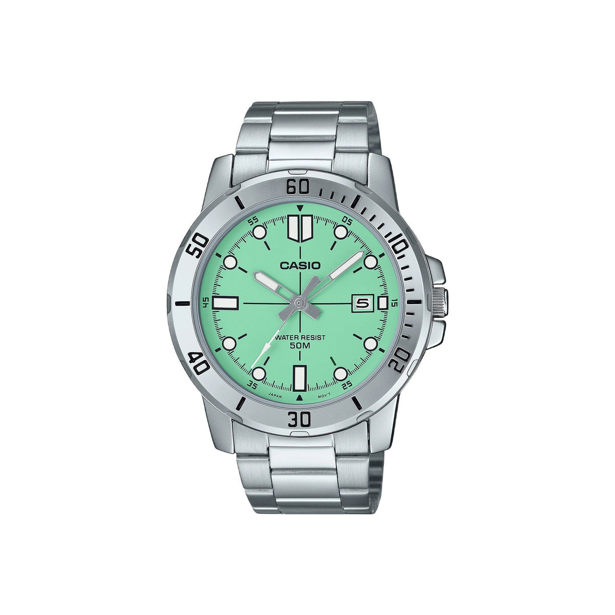 Casio casio-men-3h-watch- Men's Analog Watch Silver Green Dial | MTP-VD01D-3E1VUDF