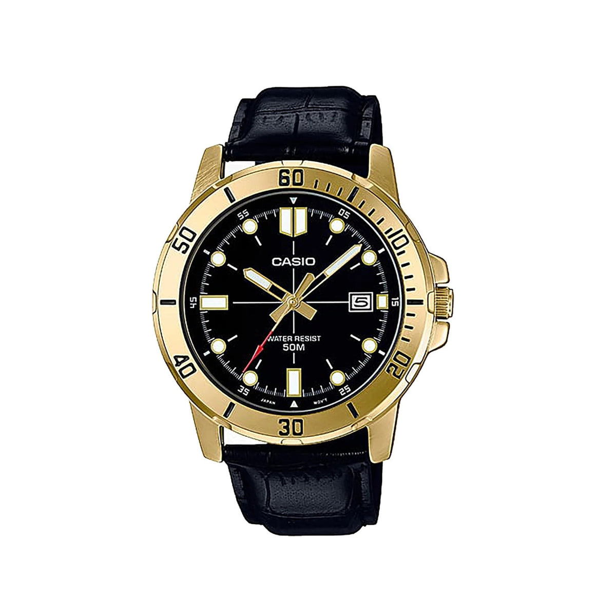 Casio Men 3H Watch MTP-VD01GL-1EV Black Leather 50M | MTP-VD01GL-1EVUDF